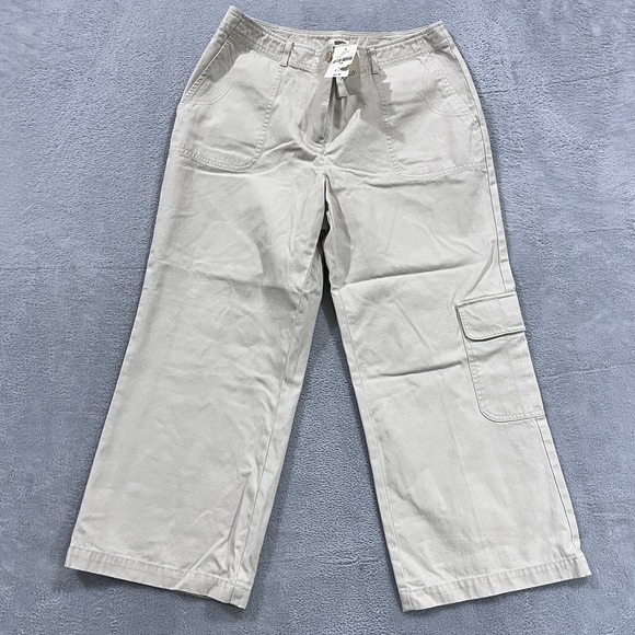 J. Jill Pants - J. Jill Cargo Chino Pants Women 10  Wide Leg‎ Beige Stone Ankle 100% Cotton